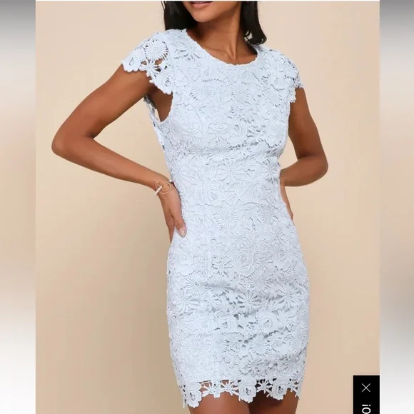 Lulus Romance Language Backless Lace Body-Con Dress in Light Blue at Nordstrom, Size X-Small